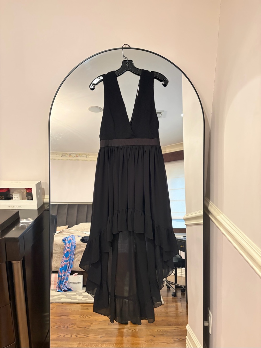 Sandro Black Sleeveless V-Neck High-Low Dress (S3)
